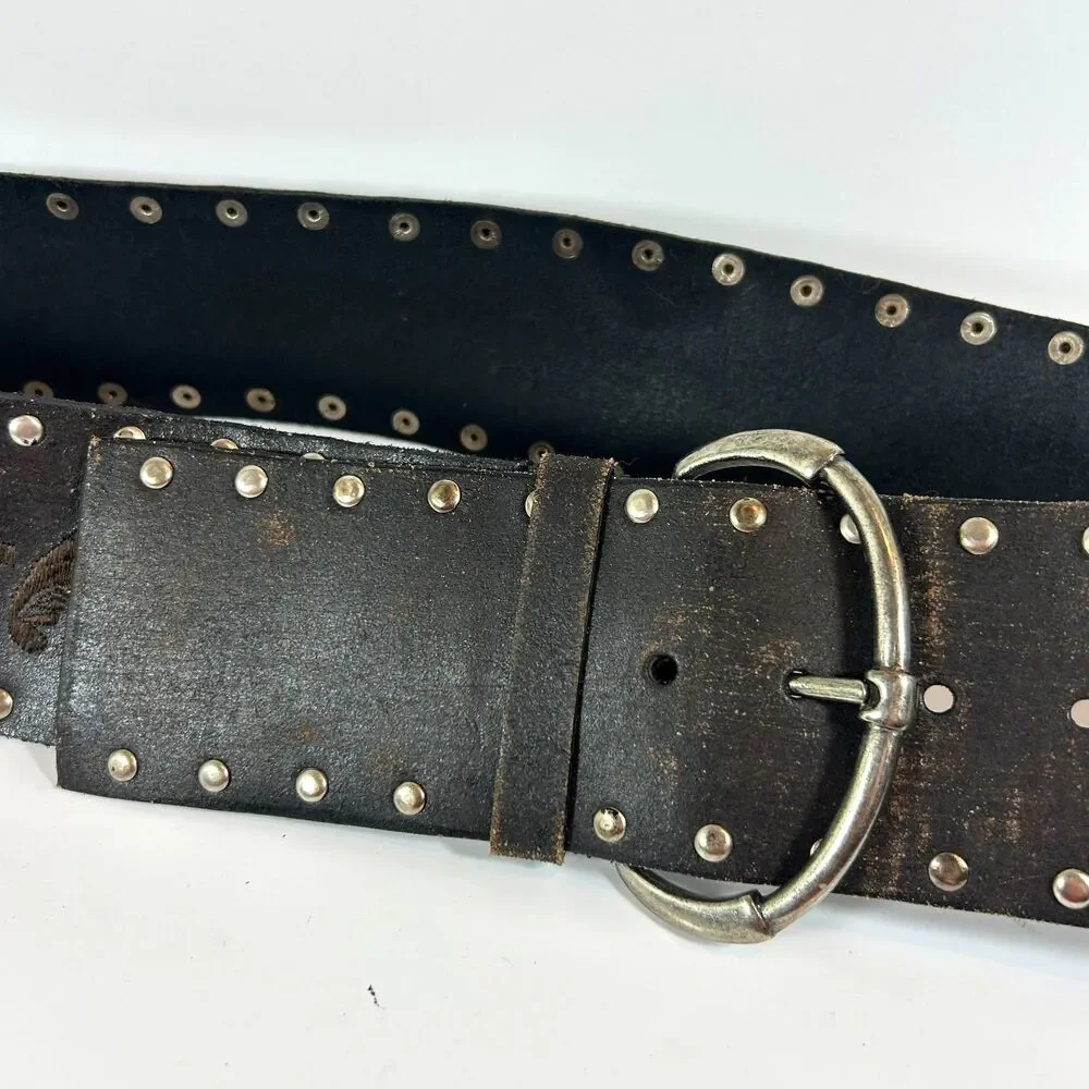 Steve Madden Brown Leather XL Studded Embroidered Belt Renaissance Fairy
